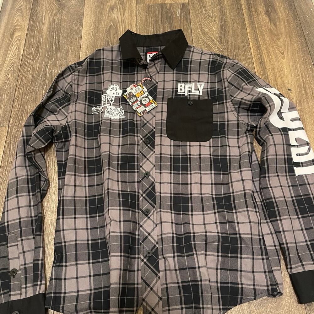 Born Fly Long Sleeve Plaid Button Up Brand New w Tags Size Large